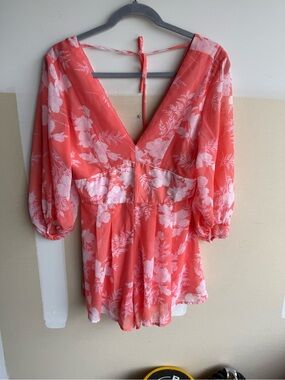 miami Coral Pink Floral Mini Dress